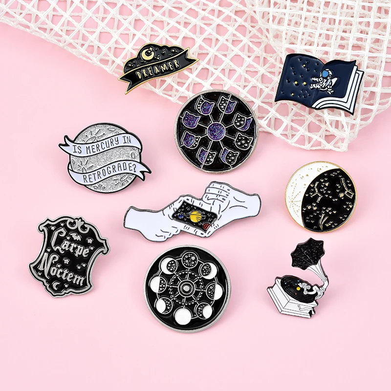 Звездное небо Эмаль Булавка космический значок Ночь Луна фаза ртуть планеты