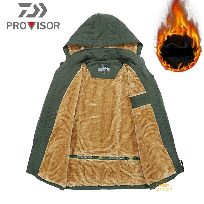 

Winter DAIWA Fishing Clothes Men's Thickening and Fleece Hooded Fishing Jacket Outdoor Mountaineering Plus Size Fishing Jacket