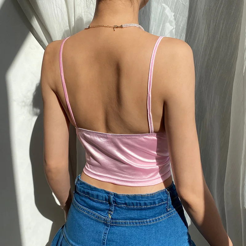 

Vintage Camisole Women V Neck Sleeveless Crop Tops Streetwear Fashion Skinny Camisole Harajuku Heart Diamond Korean Shirts Cute