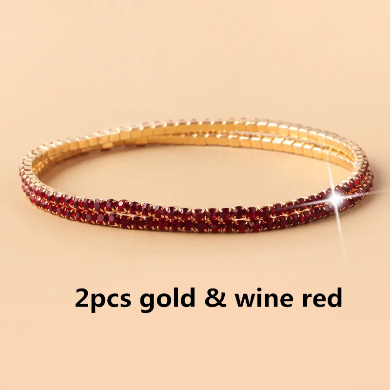 2pcs gold wine red 1-2 шт набор циркониевый регулируемый браслет для женщин шариковая направляющая Кристалл CZ золото/серебро цвет ювелирные изделия Pulseira Feminina - Окраска металла: 2pcs gold wine red