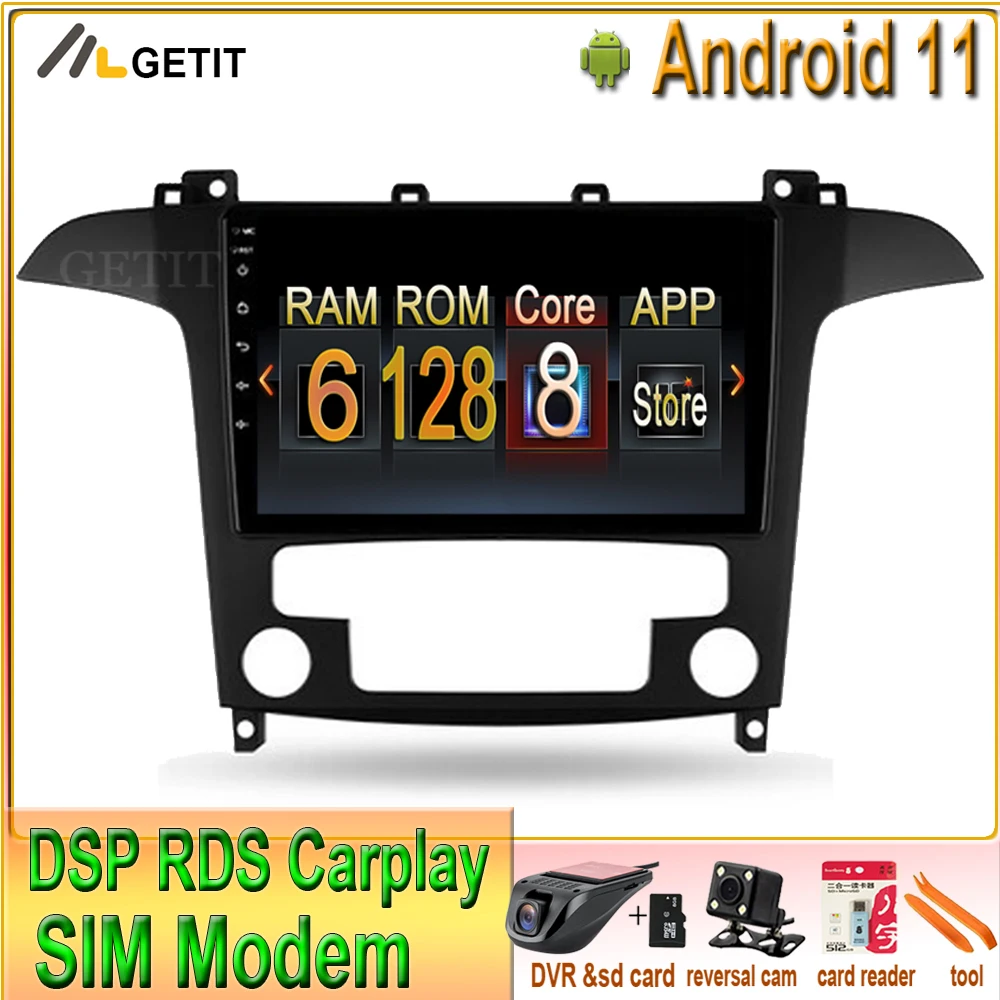 CARPLAY 6G + 128G 9 ''Android 11 автомобильный для Ford S Max 2007 2008 GPS навигатор WiFi Автомобильный