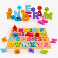 5 pieces digital jigsaw wooden childrens early education puzzle matching board wooden three dimensional blocks 26 letters