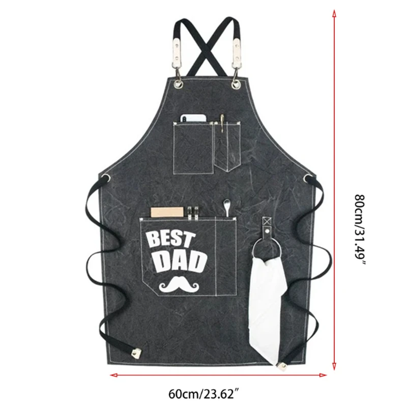 

Father's Day Custom Canvas Denim Apron Cross Back Adjustable Chef Apron Adjustable Strap and Large Pockets for Men Kitchen Cooki