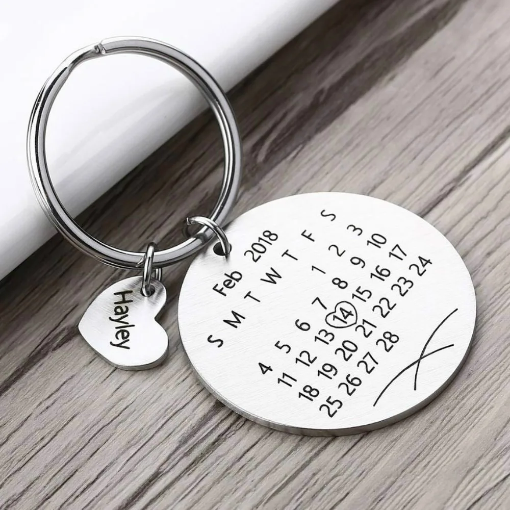 

Personalized Calendar Keychain Custom Engraved Date Key Chain Ring Stainless Steel Gold /Silver/RoseGold/Black Color Key Chains