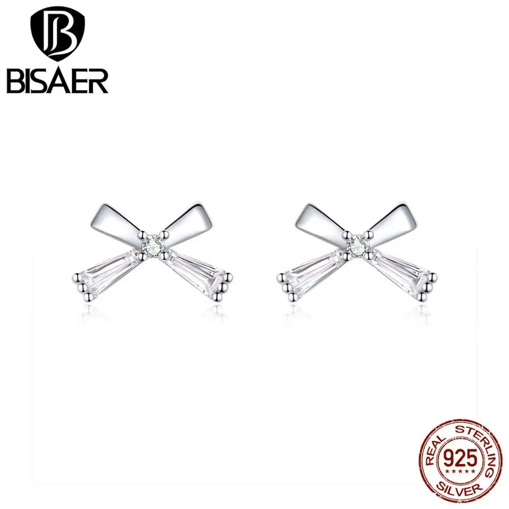 BISAER, 925 пробы, серебряные, крошечные, милые, с бантом, корейские сережки-шпильки, серьги для женщин, для свадебной вечеринки, модные аксессуары, GAE227