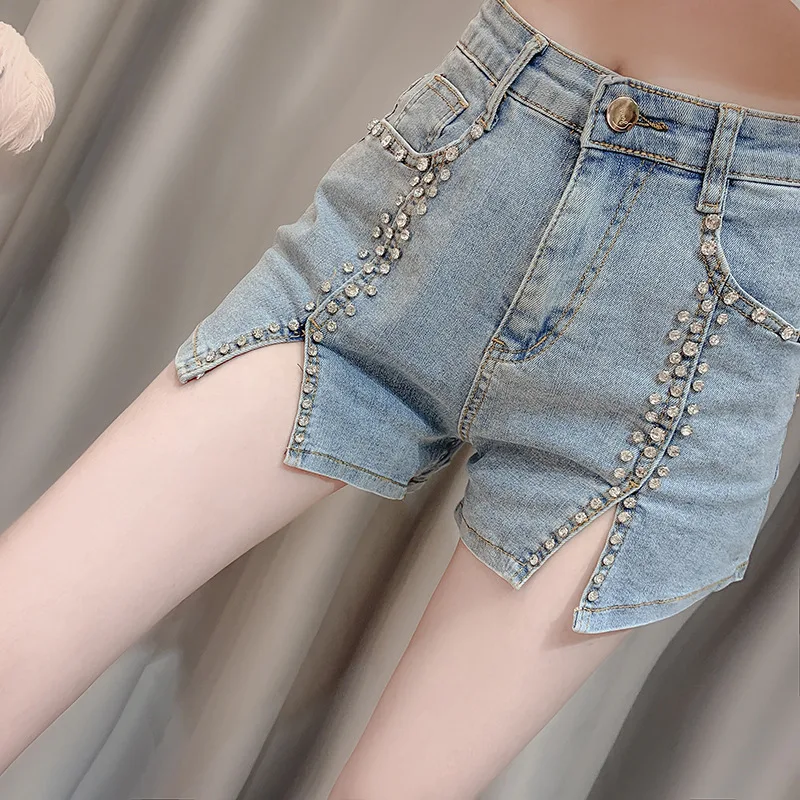 

IEQJ 2021 new summer fashion women clothes new fashion tide shorts zippers light blue denim hots female sexy WR09405