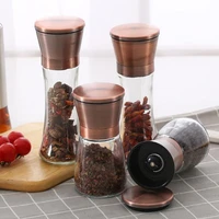 304ss copper plated lead free glass body manual stainless steel pepper grinder universal seasoning bottle grinder kosher salt
