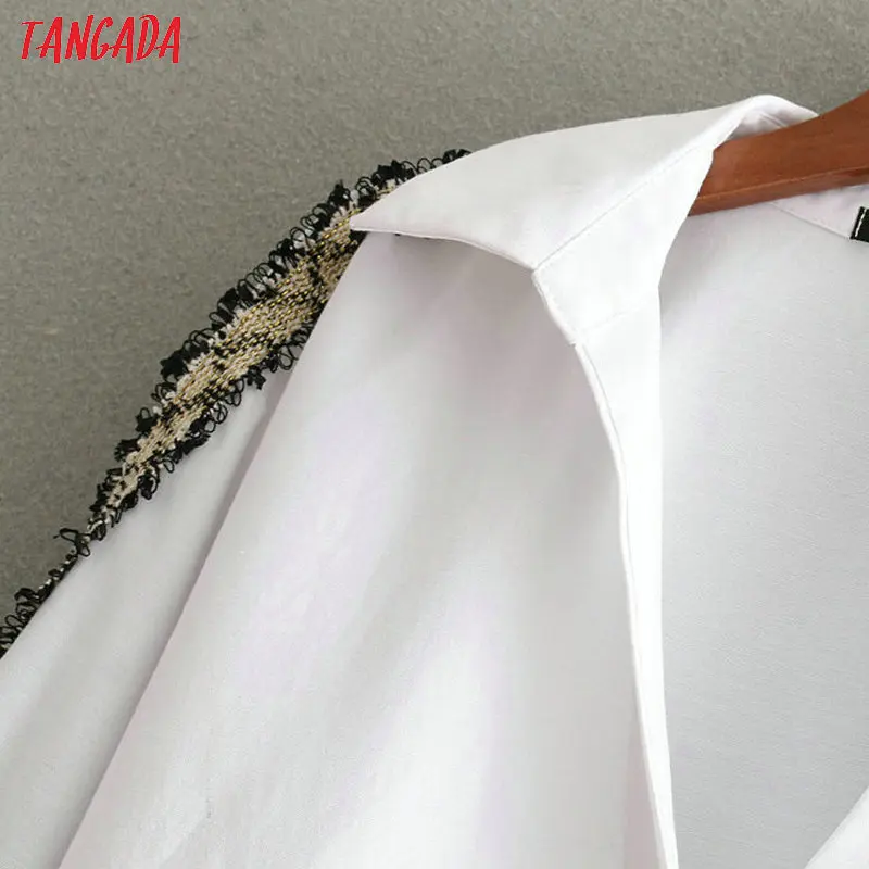 Tangada белая рубашка рубашка из хлопка хлопковая рубашка белая блузка блузка с вышивкой белая рубашка оверсайз базовая рубашка офисная блузка c V-образным вырезом BE335