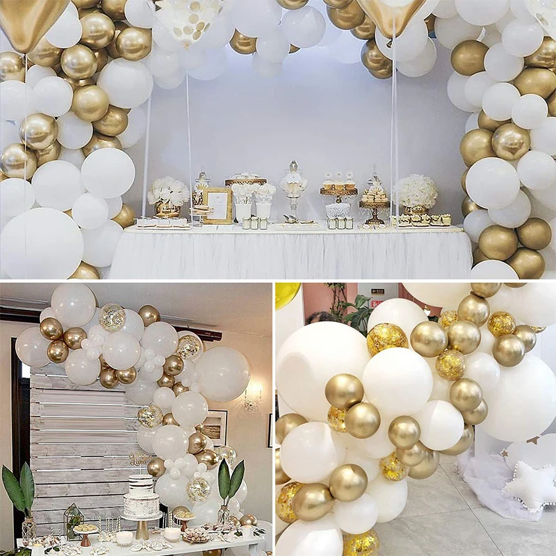 

DIY White and Gold Confetti Balloons Arch/Garland Kit for Wedding Party Decoration Baby Shower Wedding Anniversary Party Decor
