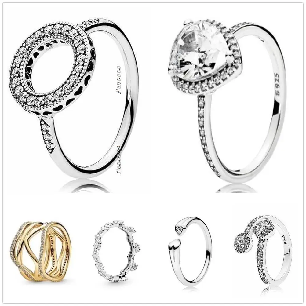 

Original 925 Sterling Silver Radiant Large Teardrop Ring With Crystal Rings For Women Wedding Party Gift Europe Pandora Jewelry