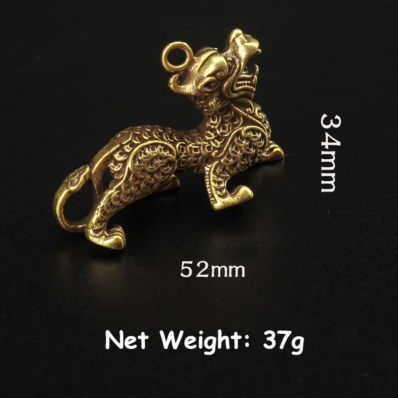 Винтажный латунный китайский старинный зверь Qilin брелок Lucky Подвески ручной