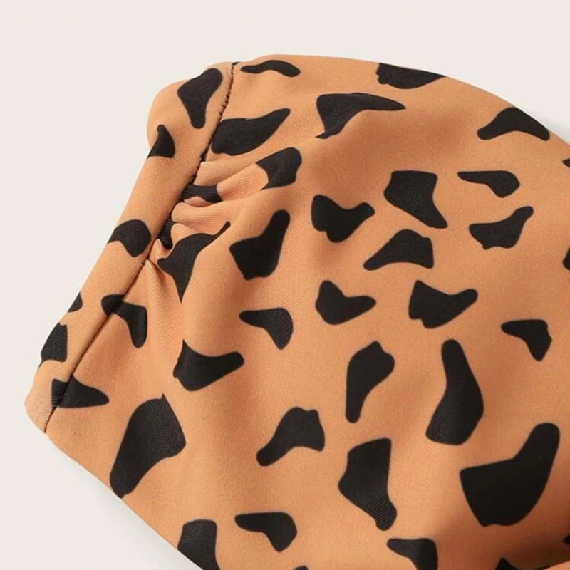 

Bowknot Beach Bikini Set Woman Sexy Front Lace Tie Strapless Leopard Swimsuit Female Push Ruffled Bathing Suit Thongs Swimwear