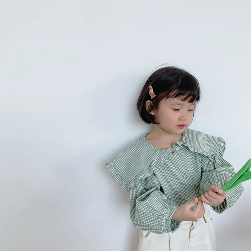 Весенние модные рубашки в клетку для маленьких девочек хлопковая рубашка с