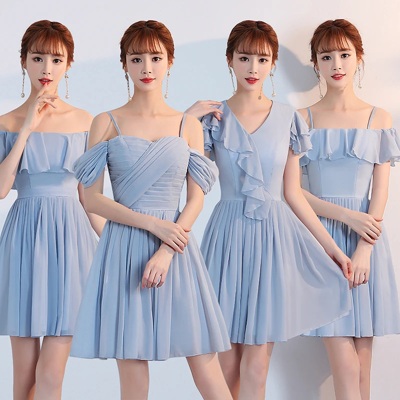 Женское коктейльное платье выше колена ТРАПЕЦИЕВИДНОЕ голубое Розовое