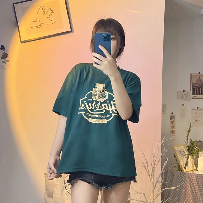 

Houthion Women's Oversized T-shirt Crop Top Letter Pint Tops Loose Plus Size Tshirt New Casual Fashion O-neck T Shirt Cotton