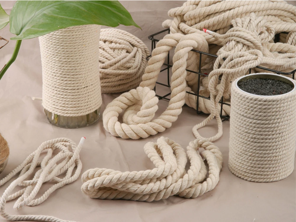 4 мм 20 бежевая хлопковая веревка толстые хлопковые шнуры для украшения дома