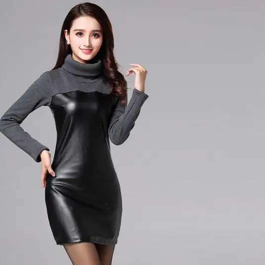 Элегантное облегающее платье для женщин 2019 зимние теплые флисовые водолазки из