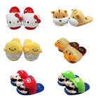 Симпатичные плюшевые шлепанцы для девочек, домашняя теплая хлопковая обувь, Тапочки с аниме мультяшными животными, пушистые сланцы, меховые сандалии для женщин