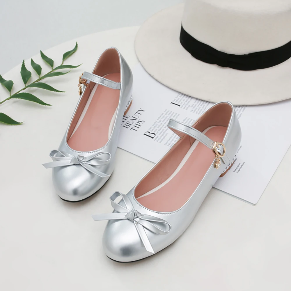 

WETKISS Ladies Dance Shoes Woman Mary Janes Pumps Bow Tie Ankle Strap Girls Shoes Chunky Heels Women Pumps Princess