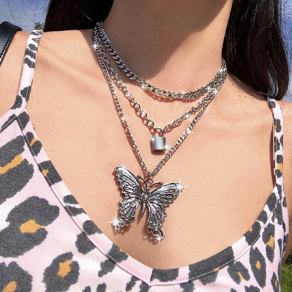 Ожерелье женское многослойное с подвеской-бабочкой в стиле панк | Украшения и