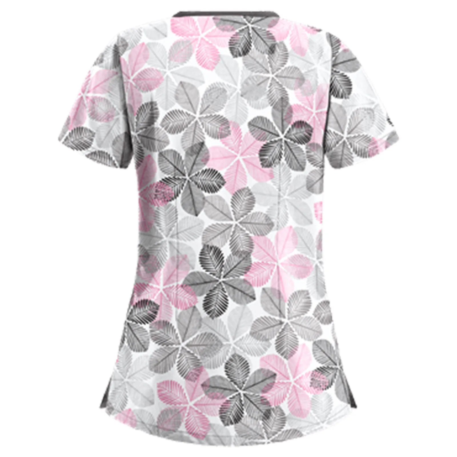 

2021 Women Short Sleeve V-neck Tops Working Uniform Blouse Ladies Floral Print Short Sleeve Blouse Top Sale