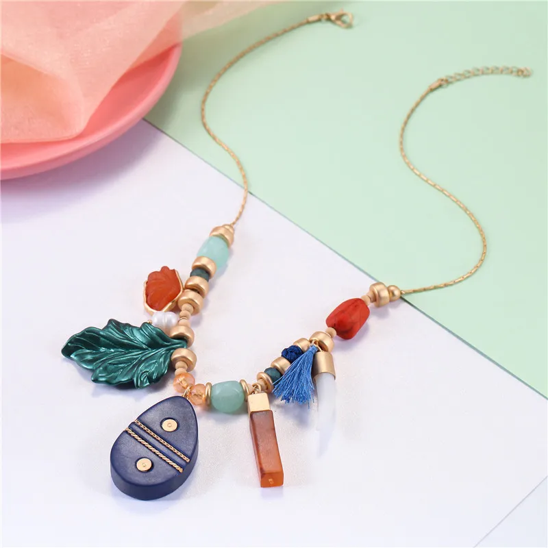 Богемное Золотое женское длинное ожерелье ручной работы Красочные акриловые