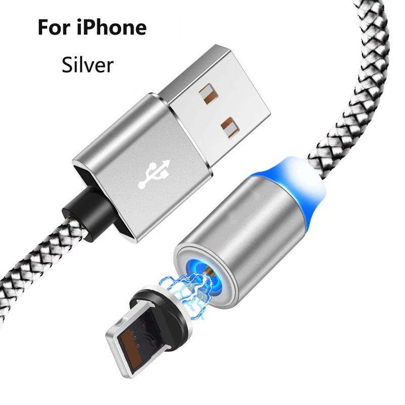 Магнитное USB быстрое зарядное устройство автомобильное зарядное устройство Micro usb type C кабель для быстрой зарядки для iPhone 11 Pro MAX Honor 5 5A 5C 10 20 Pro Кабель - Цвет: For iPhone Silver