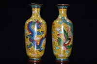 10chinese folk collection old bronze gilt cloisonne enamel the dragon and the phoenix pattern vase a pair ornaments town house