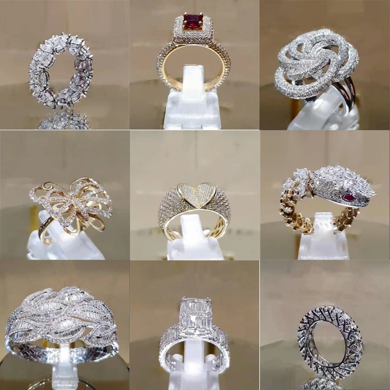 

2022 Crystal Zircon Collection!Fashion Full Cubic Zircon Rings for Women Girls Wedding Engagement Jewelry Whole Sale