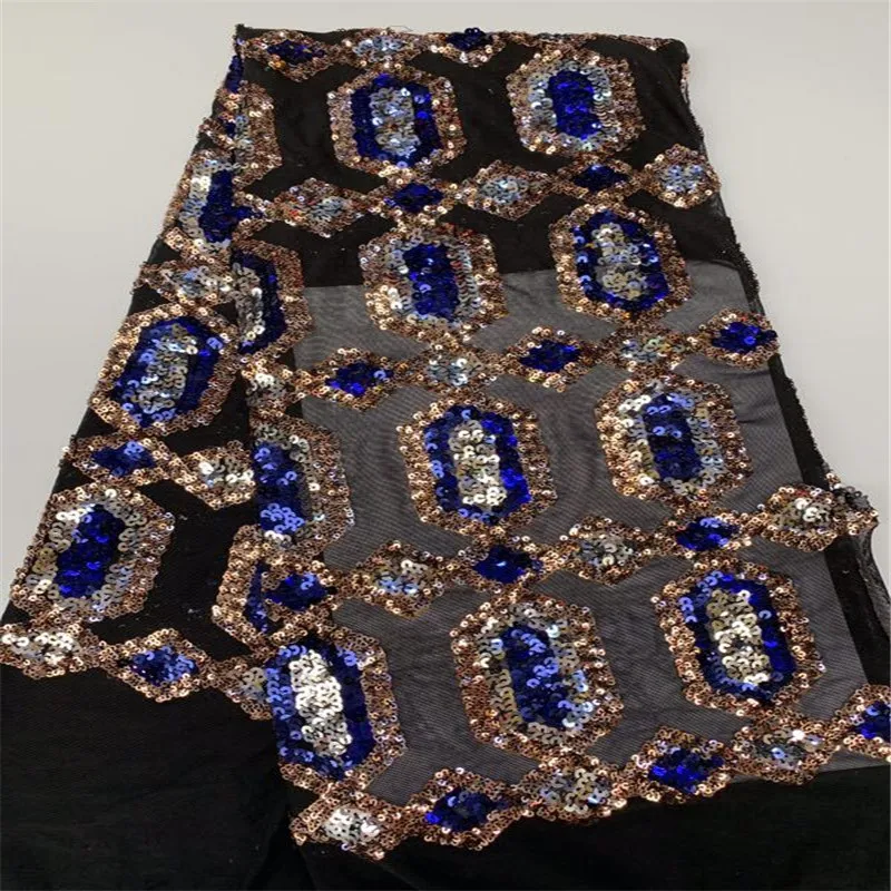 Новая синяя/Золотая африканская кружевная ткань с вышивкой нигерийский гипюр
