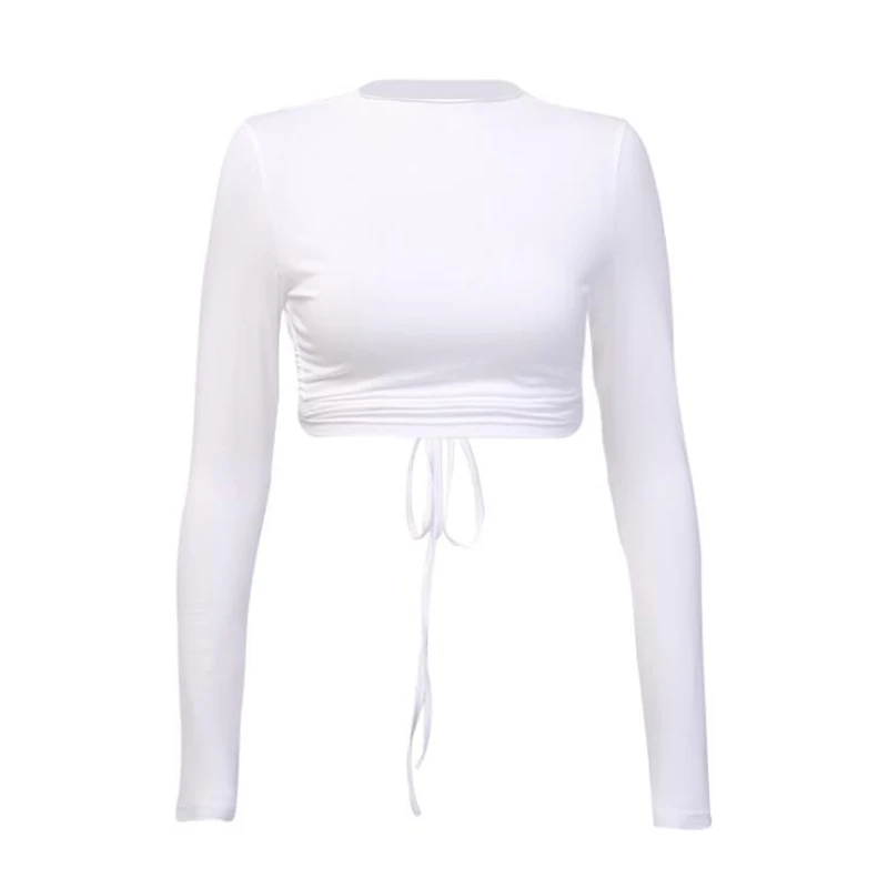

Shirts for Women t-shirt Sexy Backless Cross-Border Spring Fall Slim Strap Long Sleeve Lace Up Crop Top Solid Fashion Lady