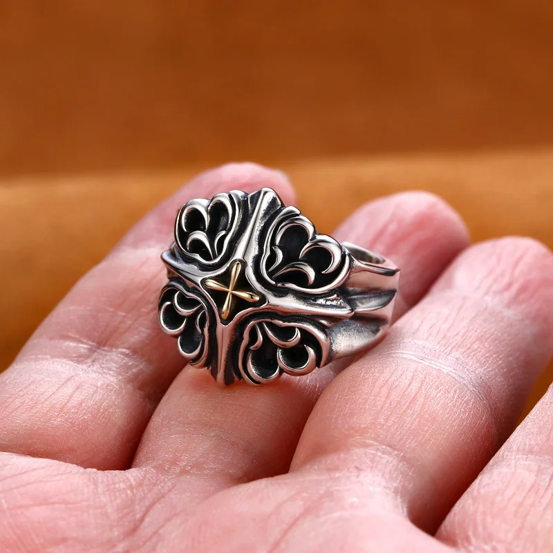 Открытое серебряное кольцо с крестом 925 пробы для мужчин и женщин Настоящее