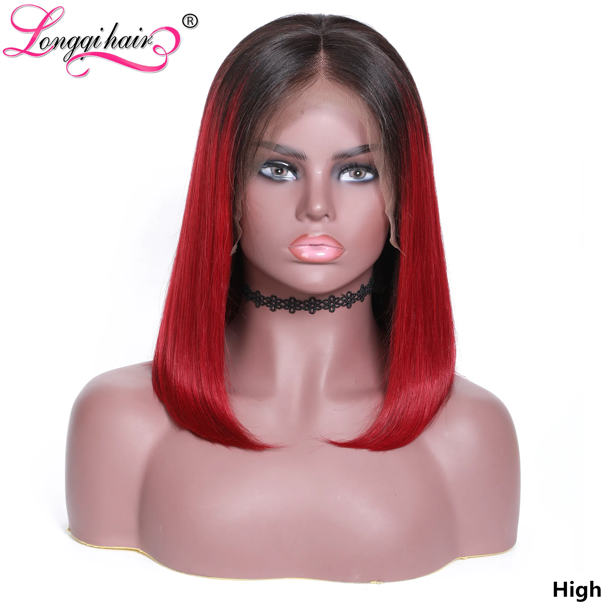 Longqi 13х4 кружева 150% Омбре боб парик 1B/99J цветные человеческие волосы парики