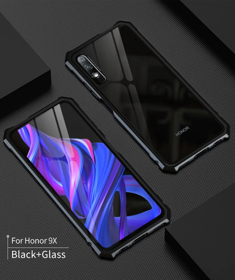 OMEVE для huawei Honor 9X чехол с металлической рамкой и закаленным стеклом задняя крышка для huawei Honor 9X Pro Чехол Honor 9X бампер чехол