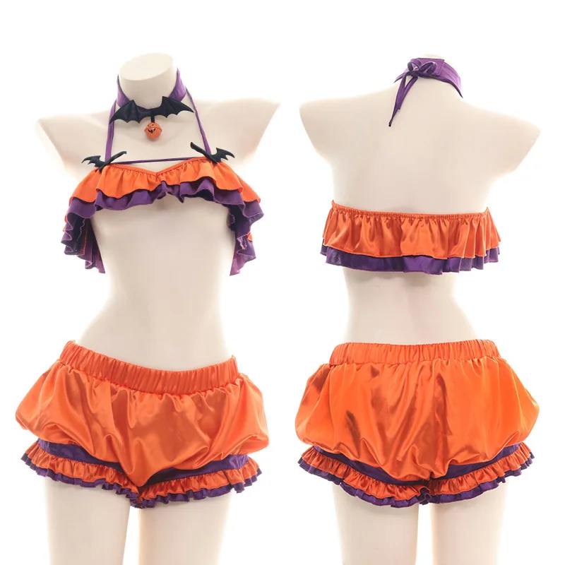 Anime Halloween Cosplay Suit Lolita Pumpkin Biniki Shorts Devil Bat Bell Underwear Set Cute Girls Lingerie Homewear Drop Ship