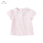 DBJ17482 нижнее белье в стиле бренда dave bellaлетние футболки с цветочным принтом для маленьких девочек в полоску с вышивкой, футболка с принтом, Детские топики для девочек, детская мода, футболки