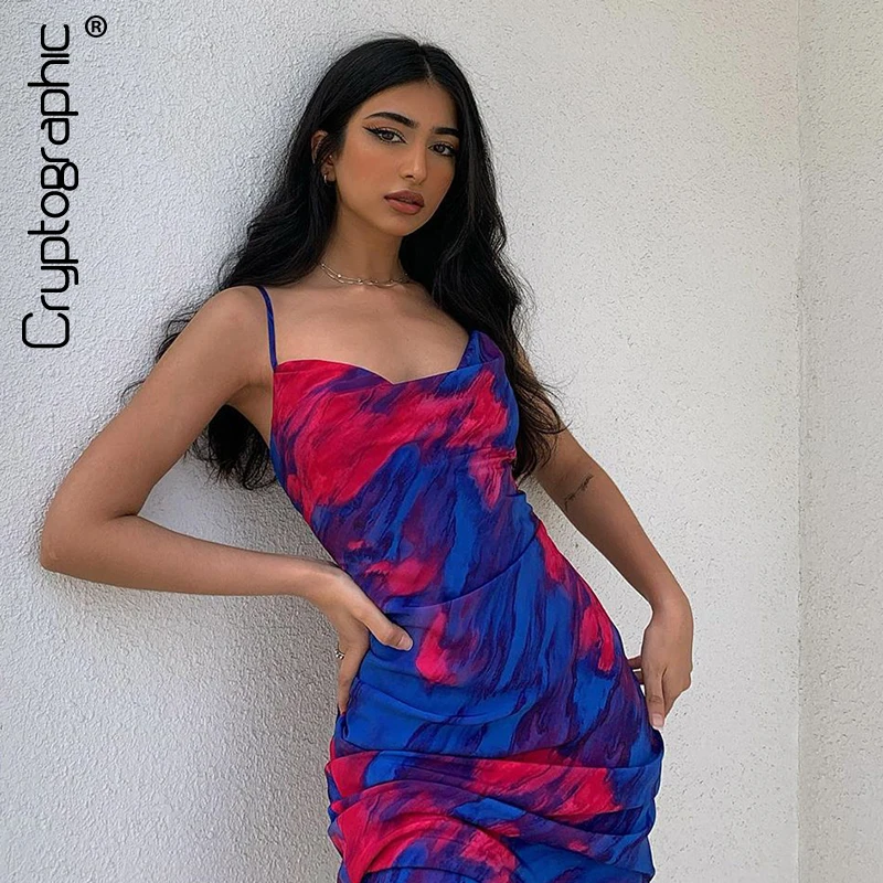 

Cryptographic Fashion Print Sleeveless Spaghetti Strap Midi Dress Party Night Club Gown Backless Sundress Elegant Beachwear
