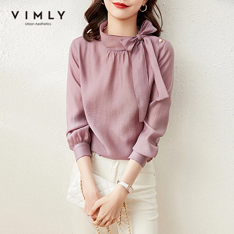 

Блузка VIMLY Женская Весенняя, элегантная однотонная Свободная рубашка с бантом, Офисная шифоновая рубашка, пуловер, женские топы, F6819