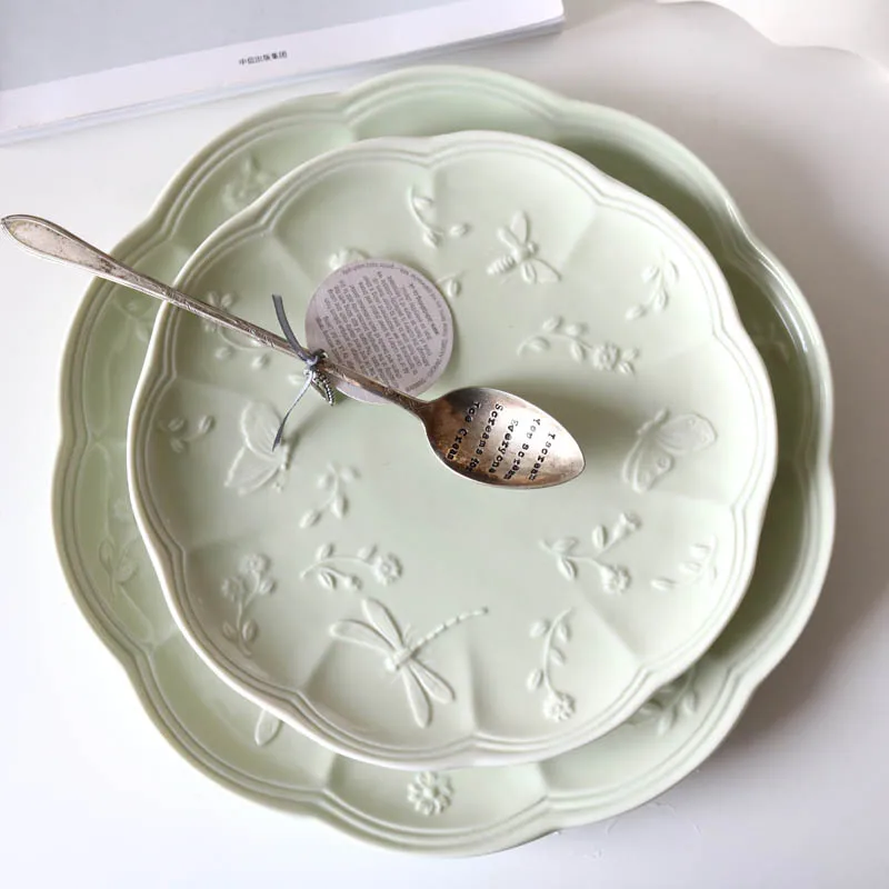 8/10 дюймовая керамическая тарелка с бабочкой стрекозой десертная для завтрака