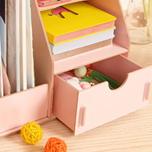 

Wood Desk Organizer Drawer Trays Office Desktop Organizers File Holders Office Supplies 4 Tier 6 Compartments (Pink)
