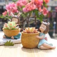 1pcs creative fresh girl resin succulent potted flower pots home garden desktop decoration plants pot not included plants