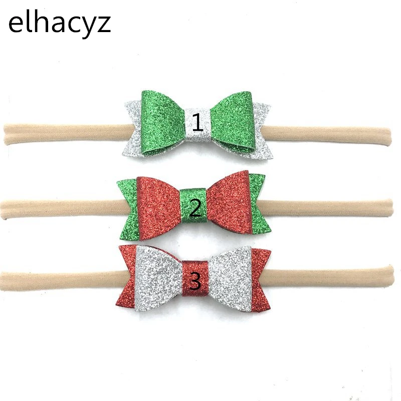 6 шт./лот красный белый зеленый Рождественский кожаный бант с нейлоновой повязкой