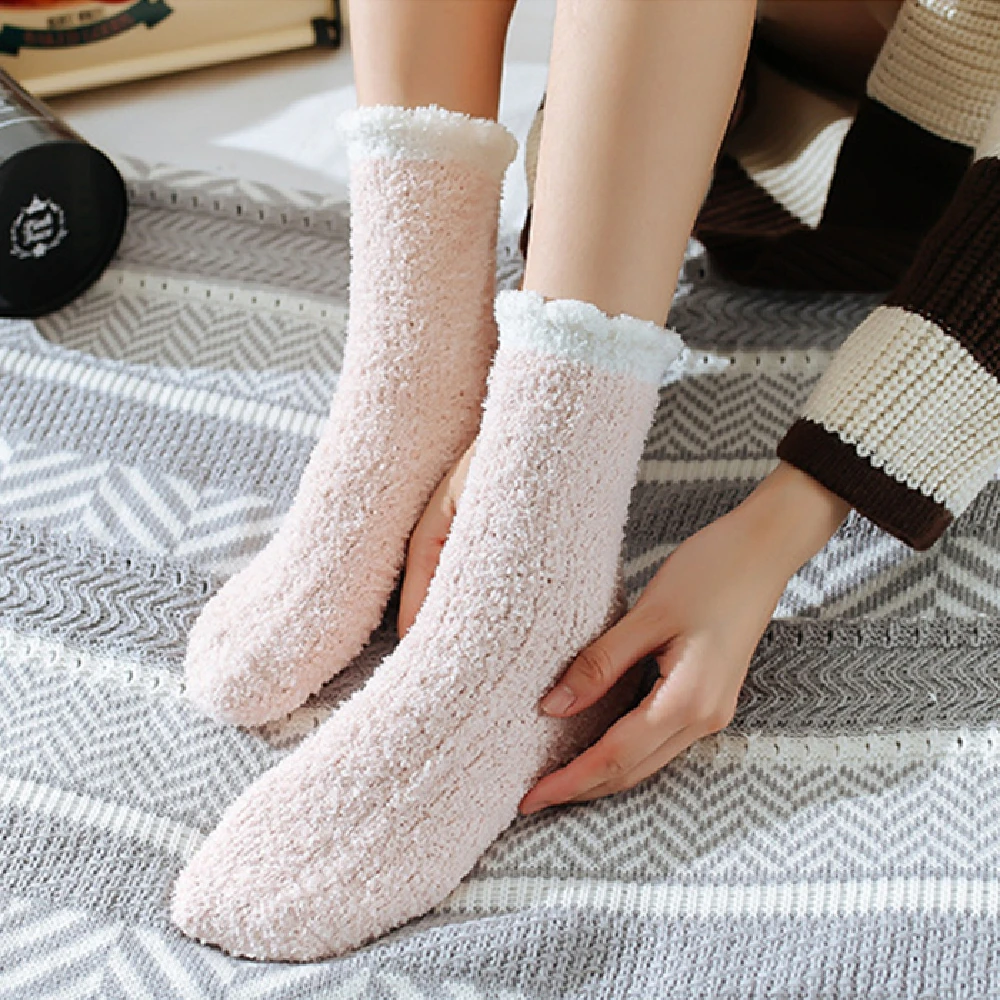 Women's Winter Warm Thermal Short Socks For Girls Coral Fleece Fluffy Sleep Ankle Socks Boots Indoor Thicken Floor socken damen
