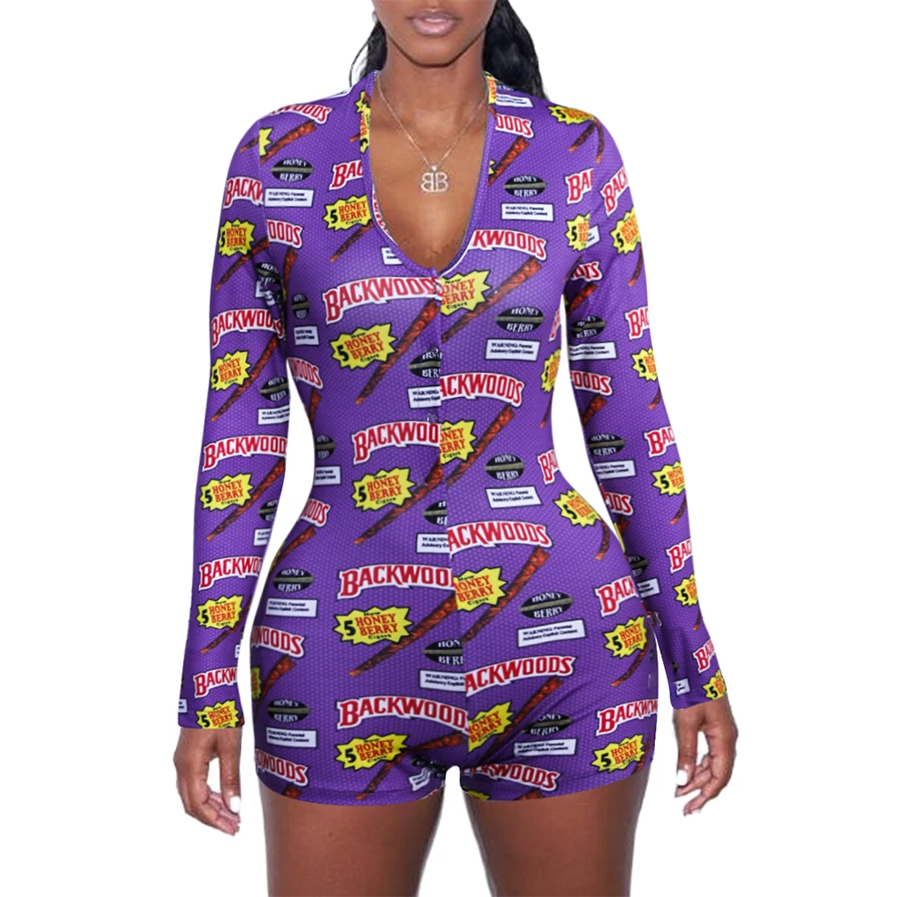 

Women's Deep V Neck Shorts Jumpsuit Long Sleeve Sexy Bodycon Rompers Bodysuit Pajamas Short Overall