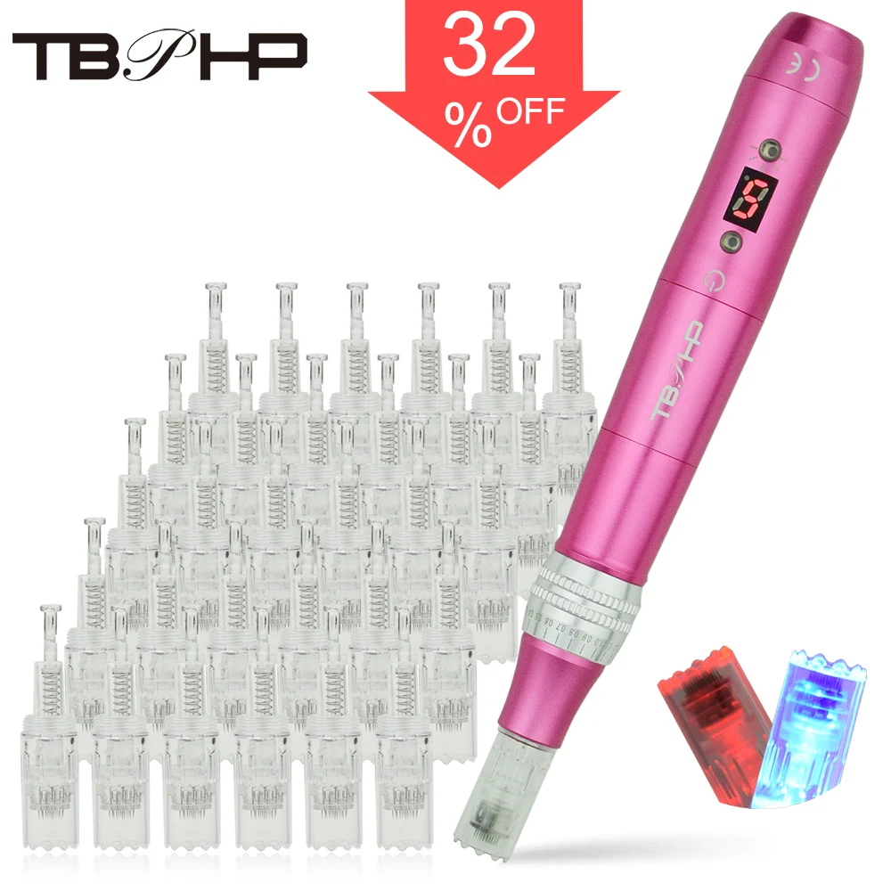 TBPHP P20 Derma Pen Microneedling Skin Care Products, 2 LED Light Therapy, With 30 Pcs Microneedle Cartridges(4 Color)