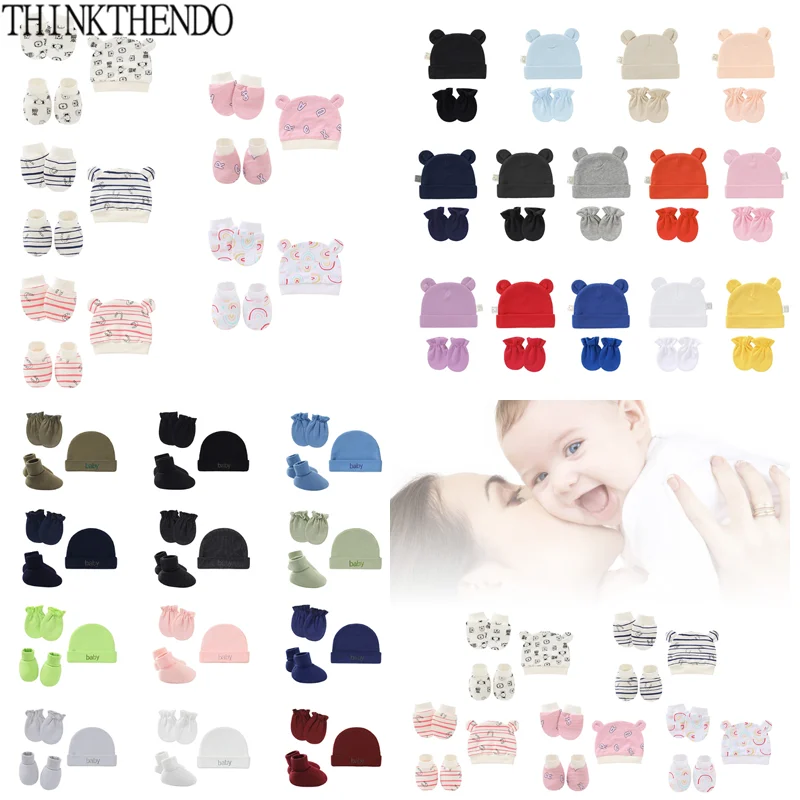 

Baby Newborn Mittens Socks Warm Cap Kit Infants Anti Scratching Cotton Gloves+Hat+Foot Cover Set