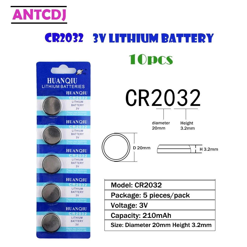 

10Pcs CR2032 Antcdj Button Batteries 3V ECR2032 DL2032 BR2032 Cell Coin Lithium Battery CR 2032 For Watch Electronic Toy Remote