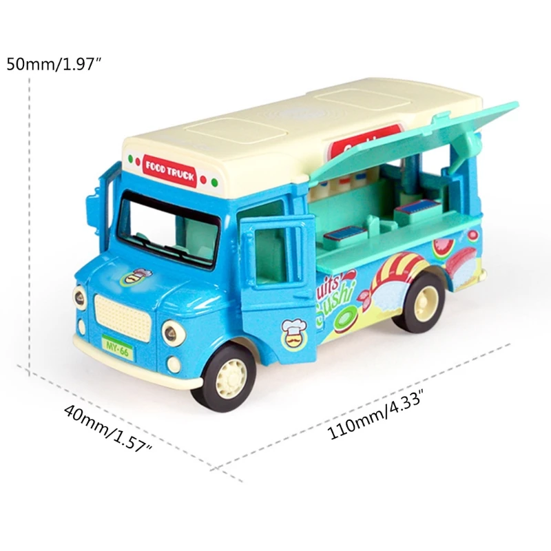 

1:36 Scale Kids Diecast Alloy Toy Pull Back Car Creative Dining Truck Vehicle Model with Sound Light Magnetic Food Items