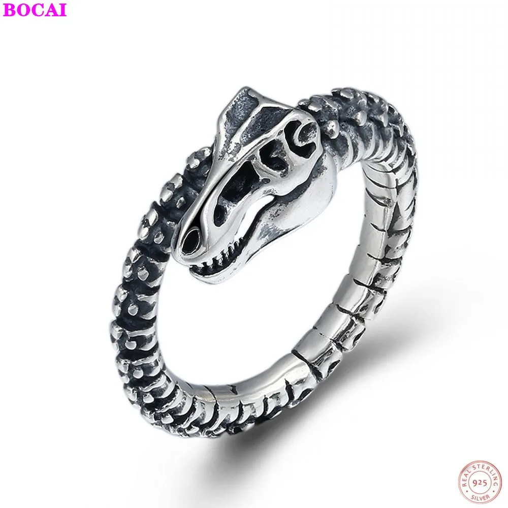 

BOCAI 2021 New S925 Sterling Silver Rings for Men Trend Retro Creative Dinosaur Skeleton Thai Silver Pure Argentum Jewelry