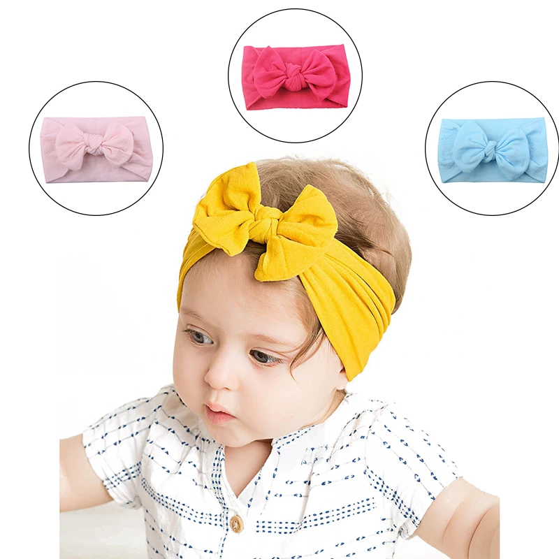 Повязка на голову для маленьких девочек Однотонная повязка с бантиком в виде